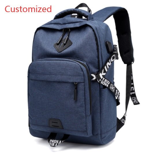 ""Waterproof Oxford laptop backpack with USB charging port, ideal for travel and daily use"