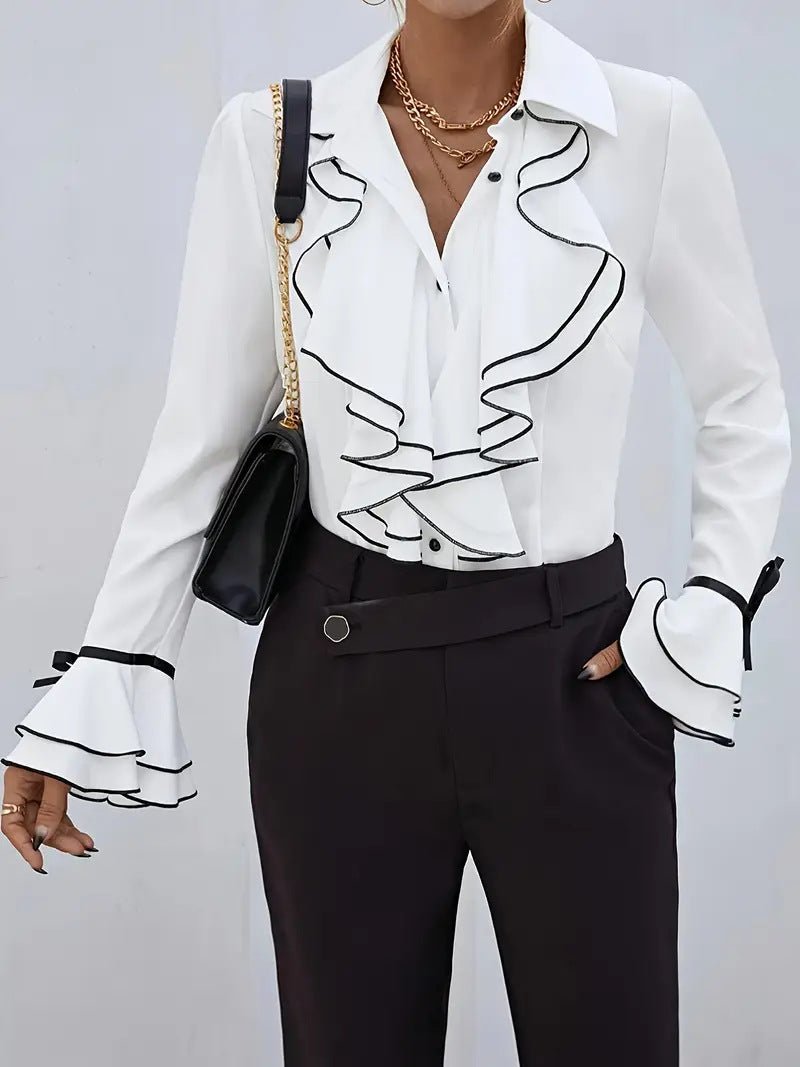"Women’s Ruffled Flare Sleeve Top – Solid Color Casual Shirt"