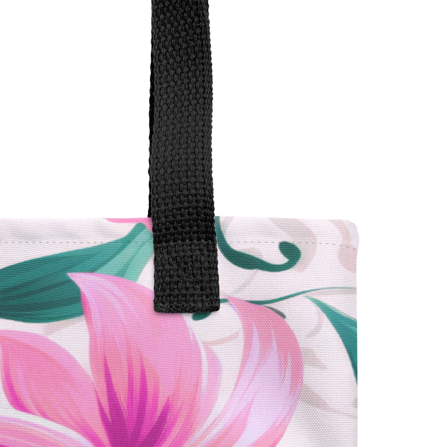 "Pink Floral All-Over Print Tote Bag | 100% Polyester | 15\" × 15\""