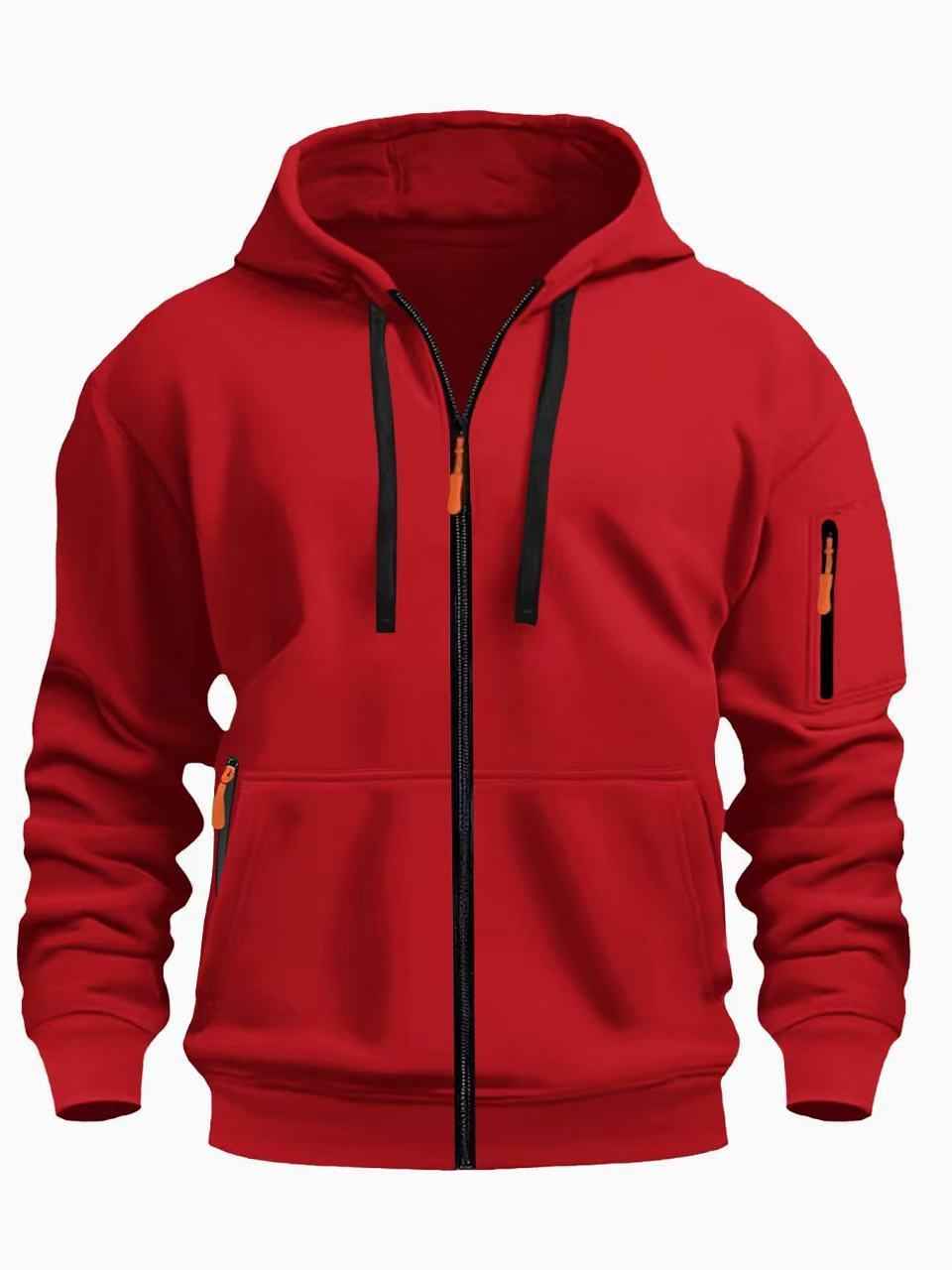 Men’s Zipper Hooded Polyester Sports Casual Sweatshirt Coat