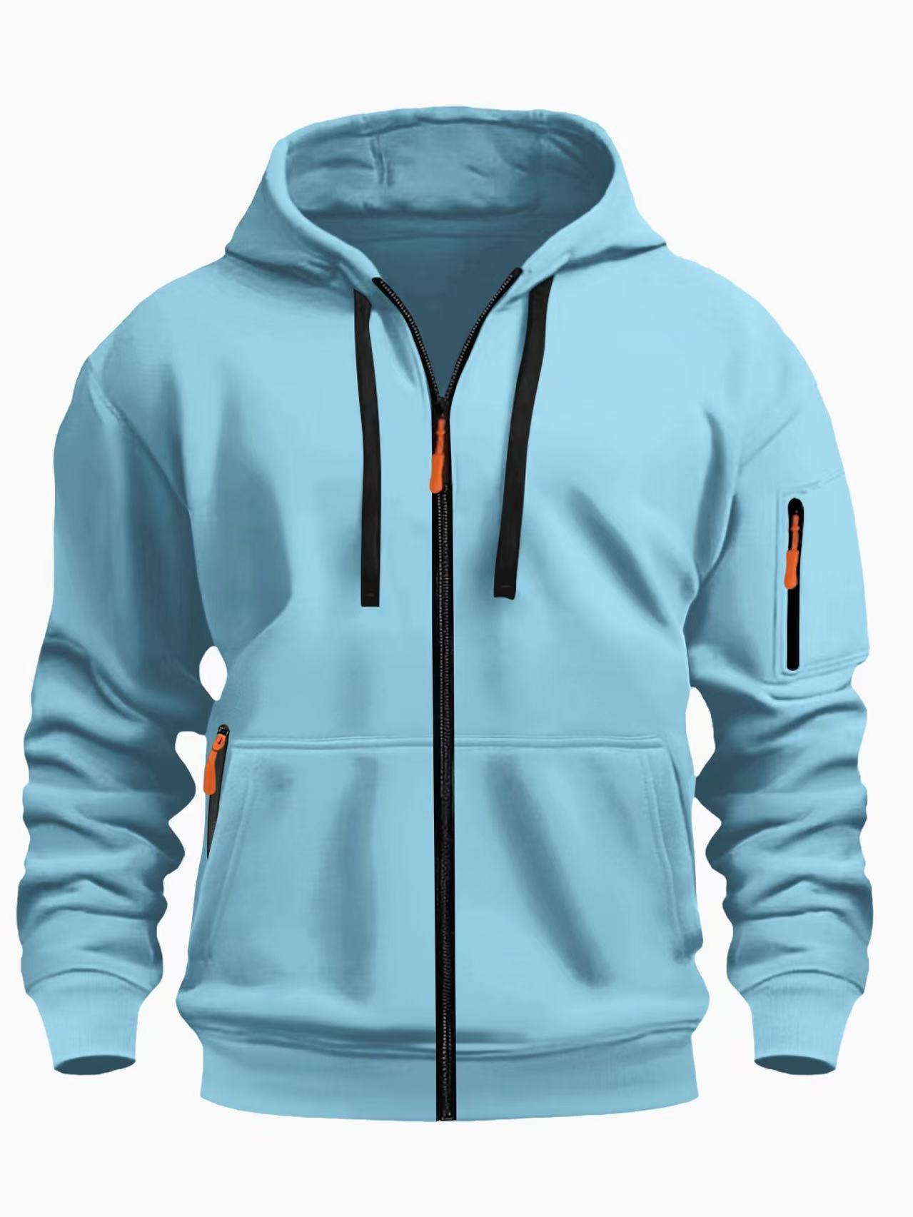 Men’s Zipper Hooded Polyester Sports Casual Sweatshirt Coat