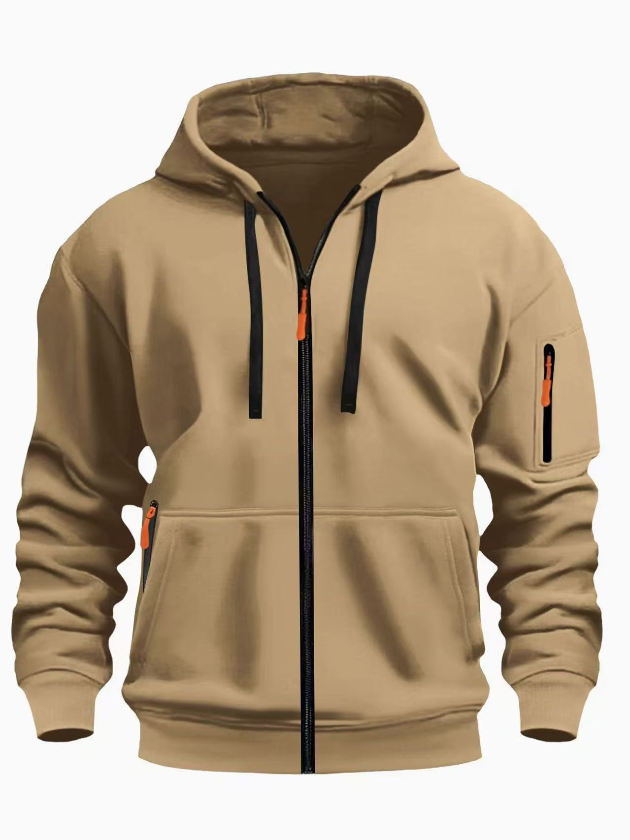 Men’s Zipper Hooded Polyester Sports Casual Sweatshirt Coat