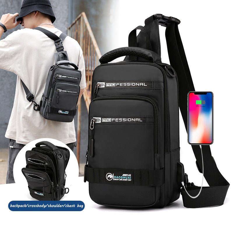 "Men’s Multifunction Nylon Backpack | Crossbody Bag with USB Port"
