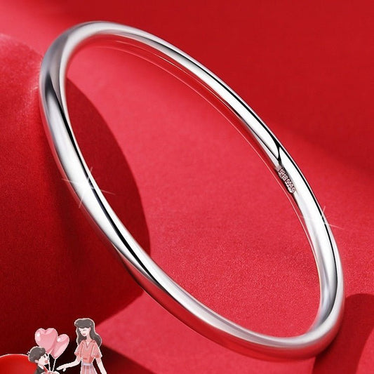 "Pure 9999 Silver Glossy Bracelet | Simple Round Bar Design"