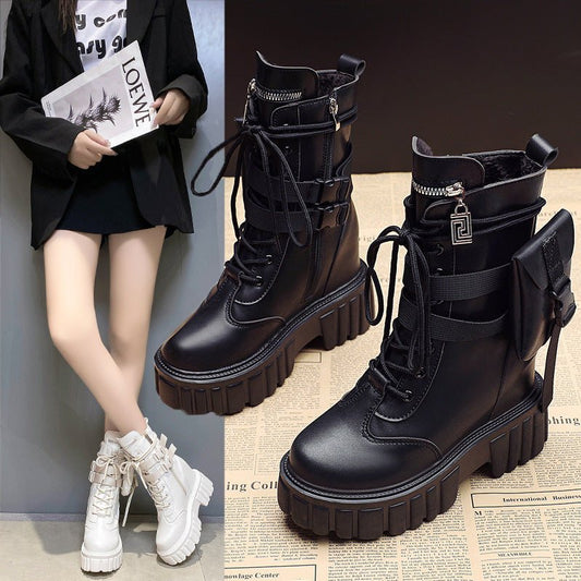 "Women’s Platform Martin Boots | Padded Mid-Calf Height Boost"