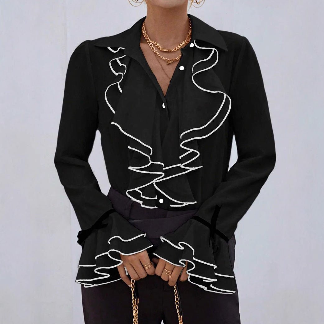 "Women’s Ruffled Flare Sleeve Top – Solid Color Casual Shirt"