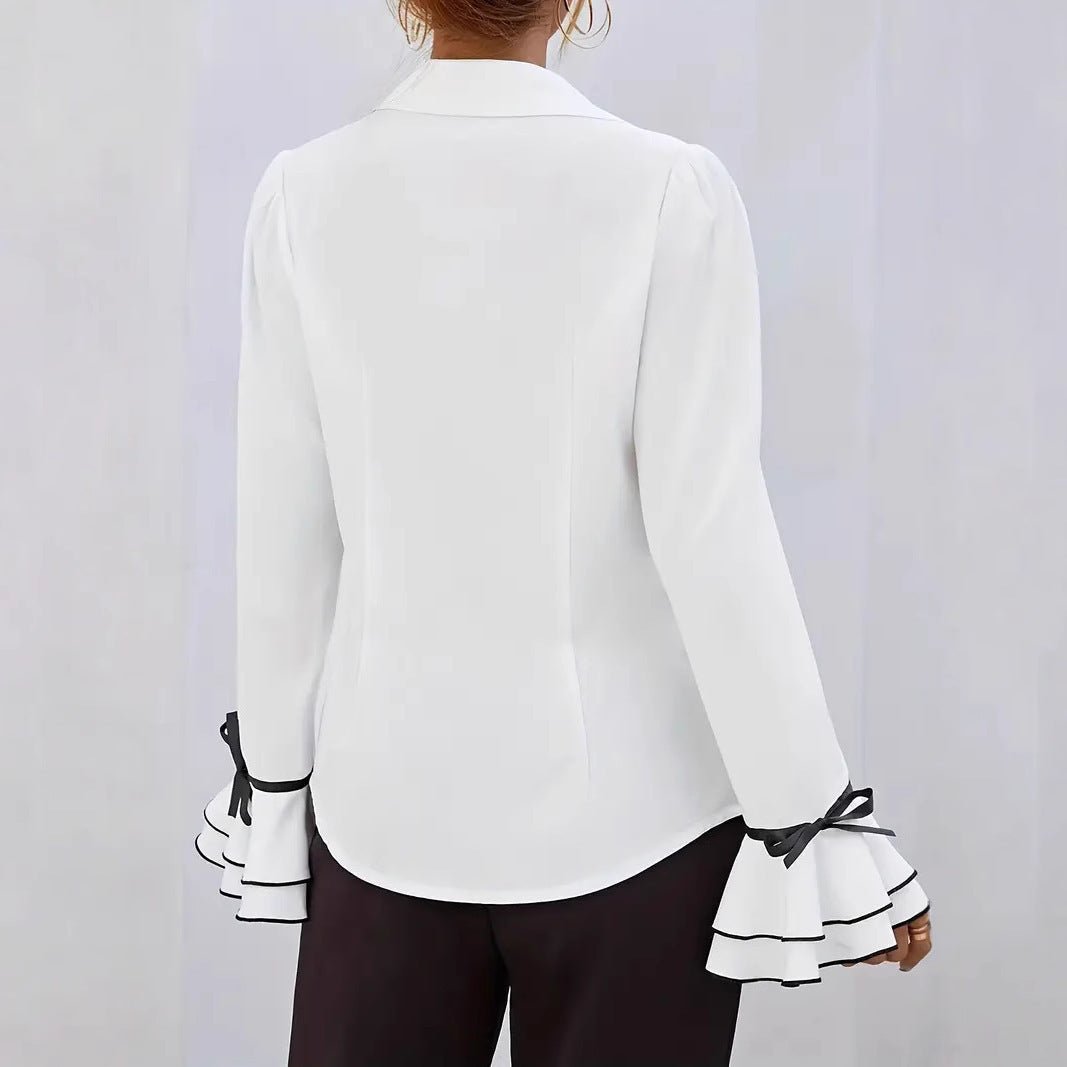 "Women’s Ruffled Flare Sleeve Top – Solid Color Casual Shirt"