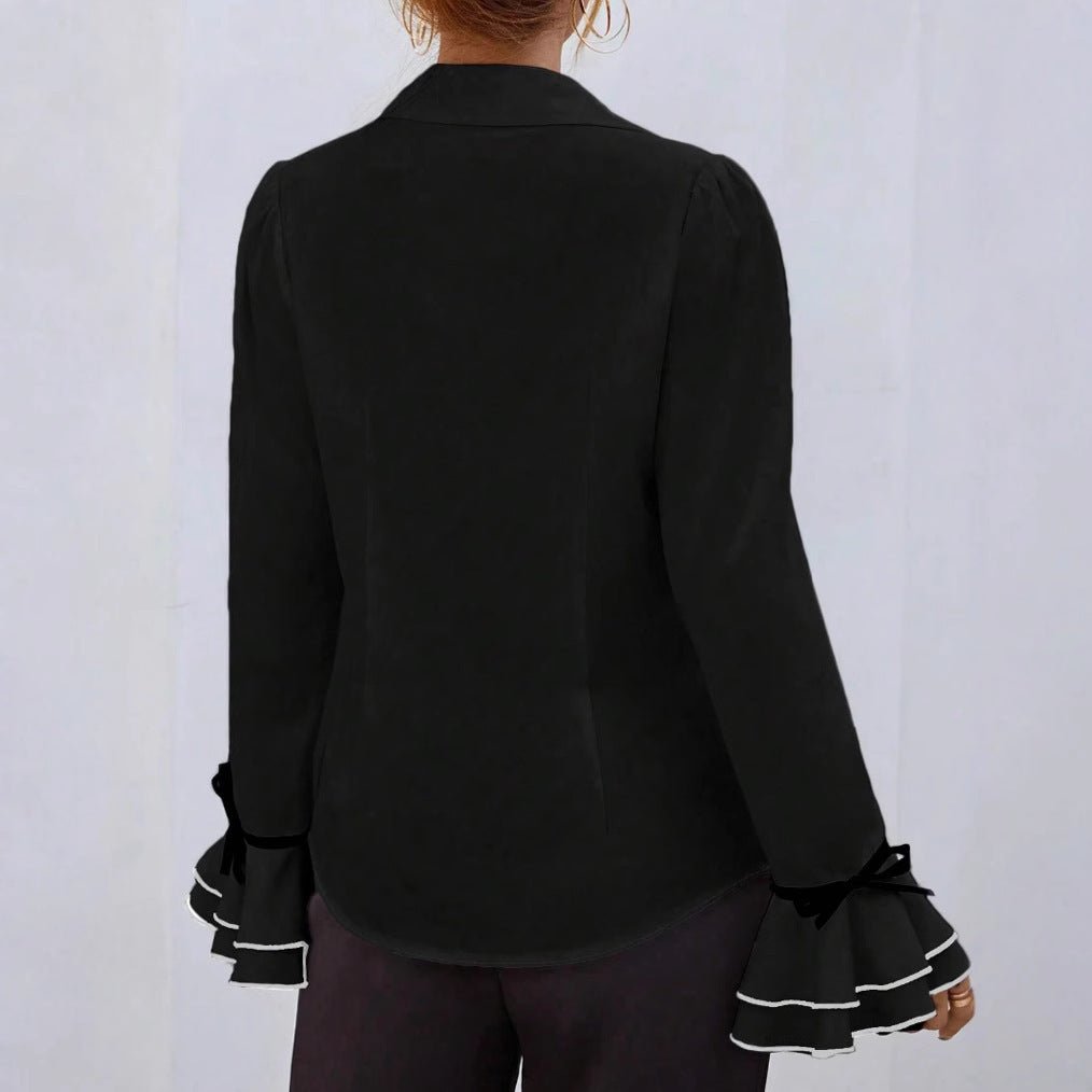 "Women’s Ruffled Flare Sleeve Top – Solid Color Casual Shirt"