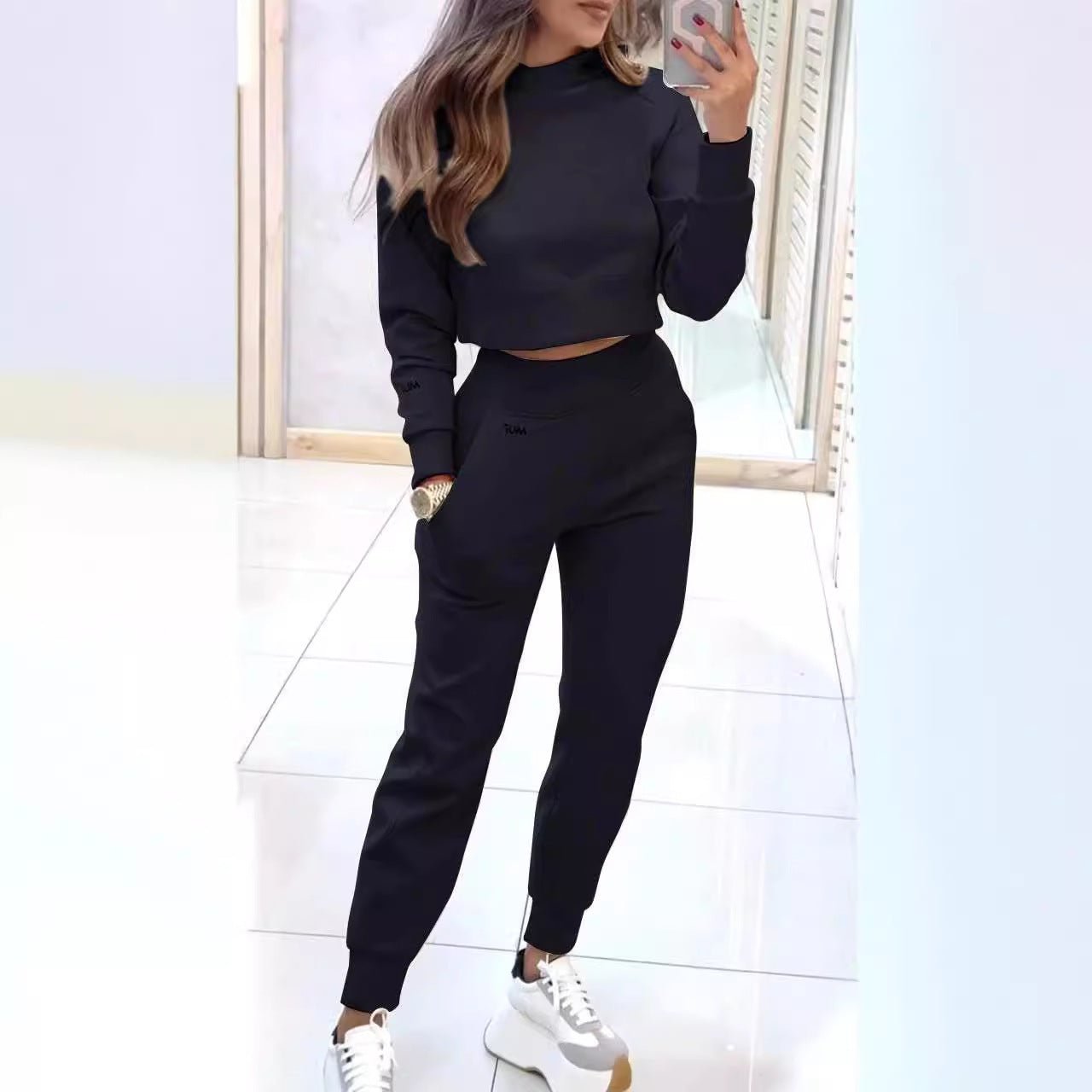 "Women’s Stand Collar Pullover Sports Set | Crop Top + Pants S–3XL"