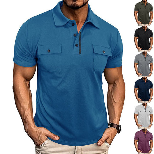 "Men’s Summer Polo Shirt with Pockets | Lapel Short Sleeve M–3XL"