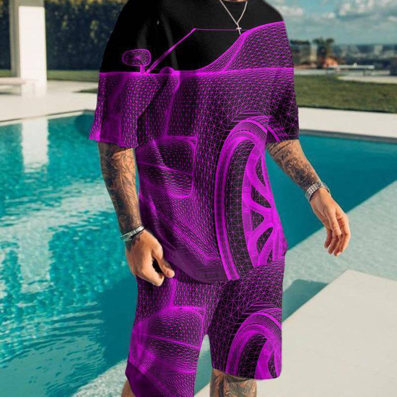 "Men’s Korean 3D Print Set | Stylish T-Shirt & Shorts Suit"