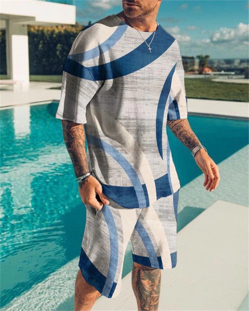 "Men’s Korean 3D Print Set | Stylish T-Shirt & Shorts Suit"