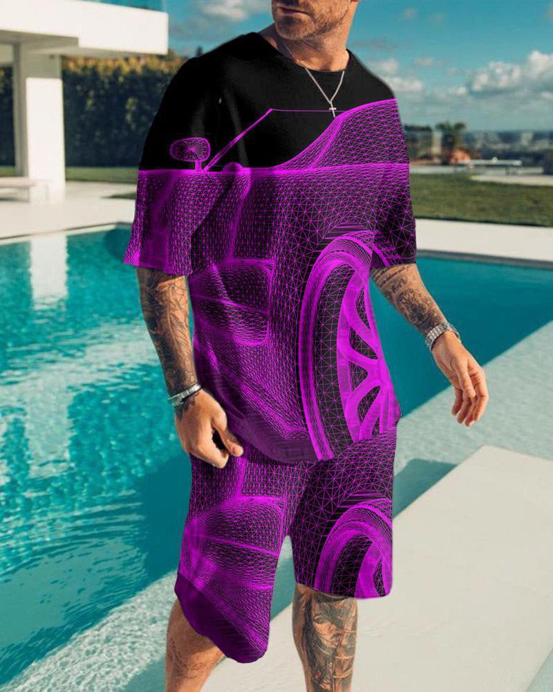 "Men’s Korean 3D Print Set | Stylish T-Shirt & Shorts Suit"