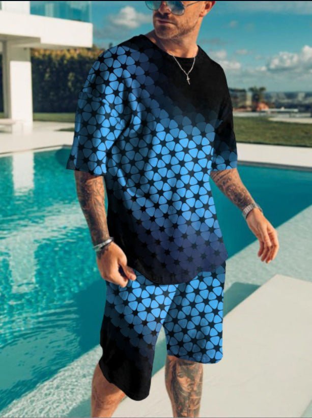 "Men’s Korean 3D Print Set | Stylish T-Shirt & Shorts Suit"