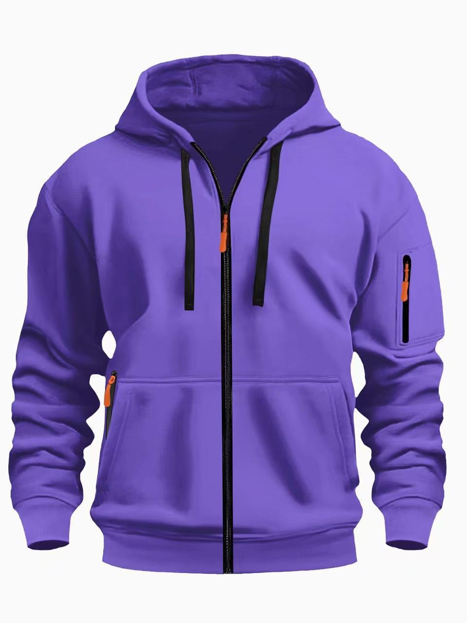 Men’s Zipper Hooded Polyester Sports Casual Sweatshirt Coat