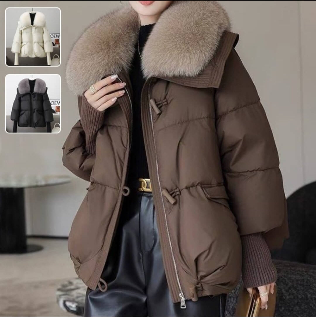 Women's Short Down Cotton Jacket with Fur Collar | S-3XL Winter Coat