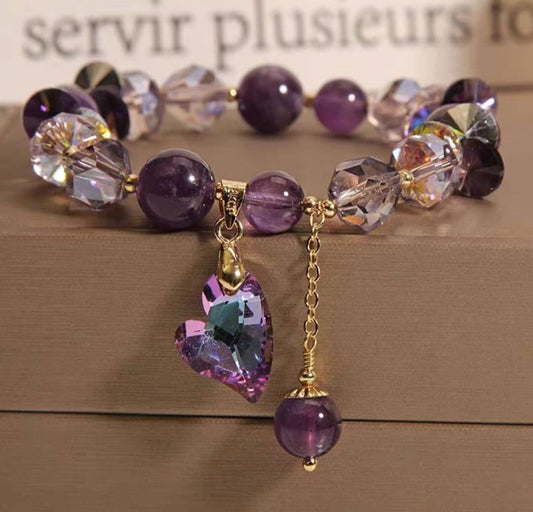 Purple Heart Crystal Bracelet – Natural Amethyst Elegant Jewelry Gift