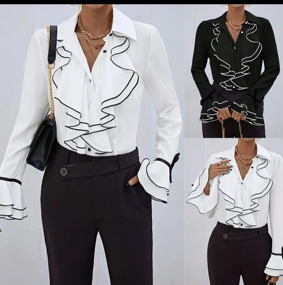 Women’s Ruffled Flare Sleeve Top – Solid Color Casual Shirt