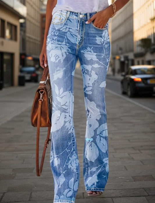 Women’s Autumn Winter Printed Denim Pants – Warm Stretch Jeans