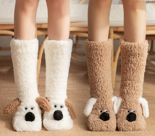 Cute Cartoon Dog Winter Plush Non-Slip Warm Floor Socks for Women