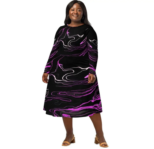 All-Over Print Long Sleeve Plus Size Midi Dress | Sizes 2XS-6XL