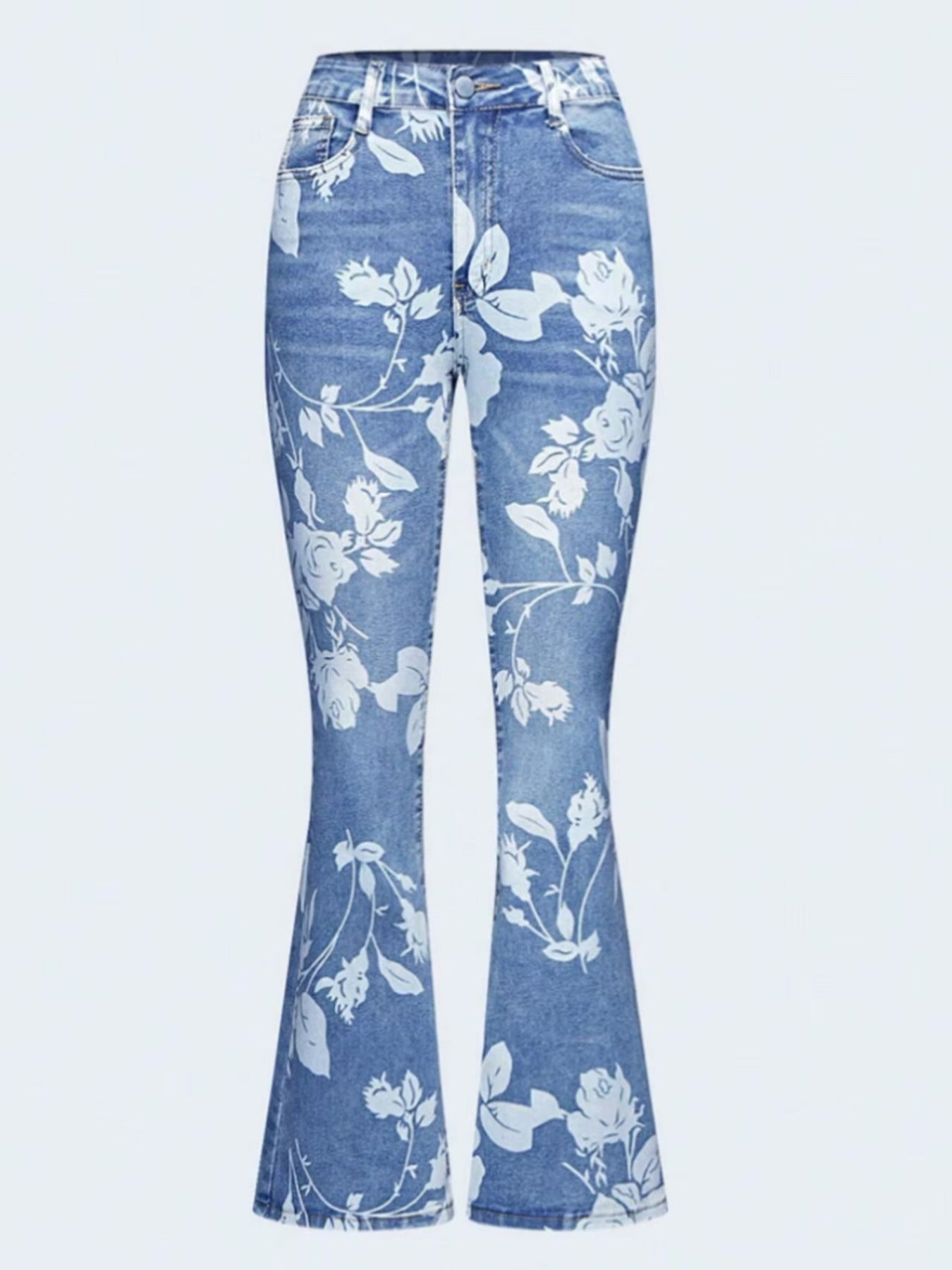 Women’s Autumn Winter Printed Denim Pants – Warm Stretch Jeans
