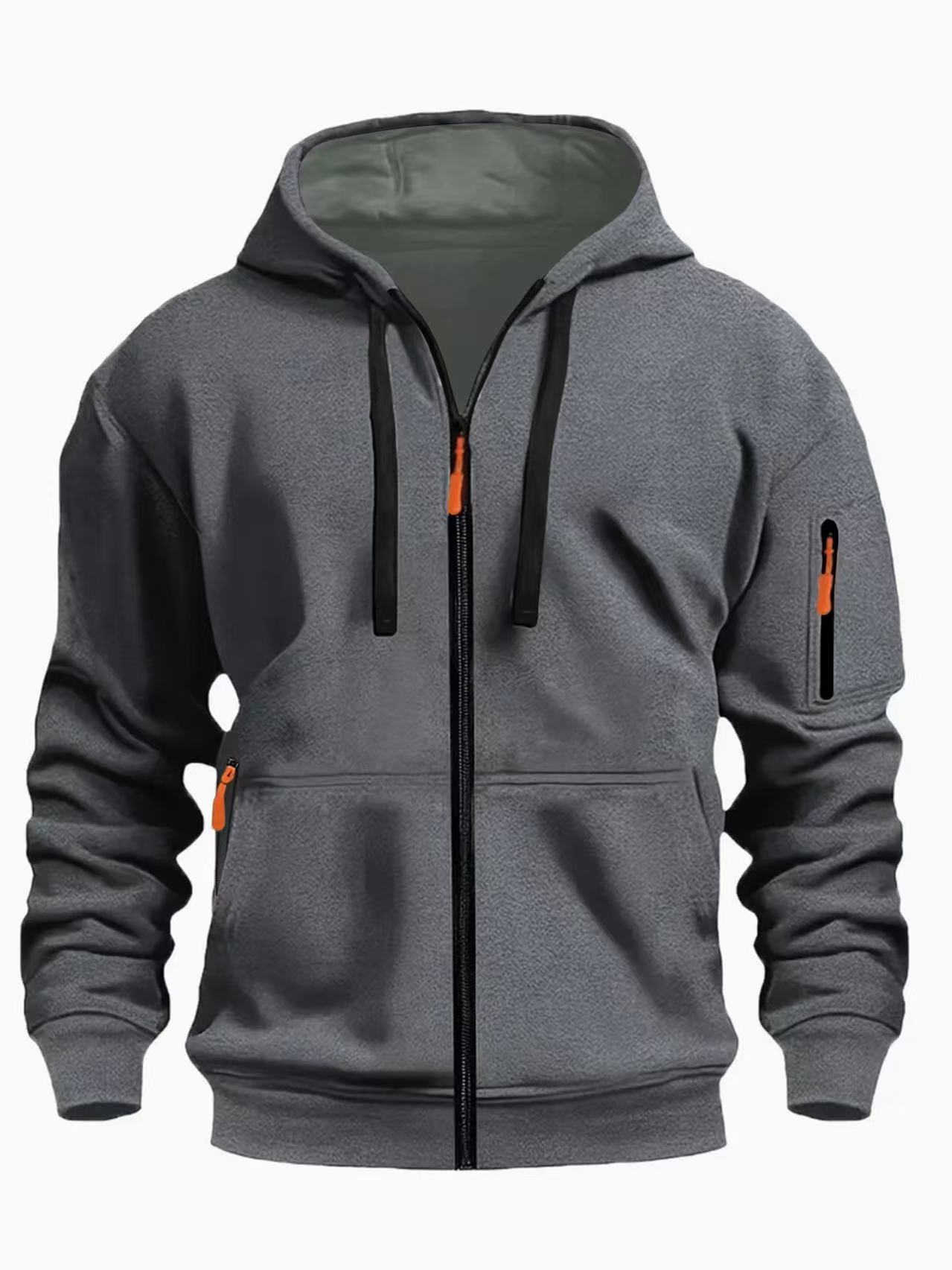 Men’s Zipper Hooded Polyester Sports Casual Sweatshirt Coat