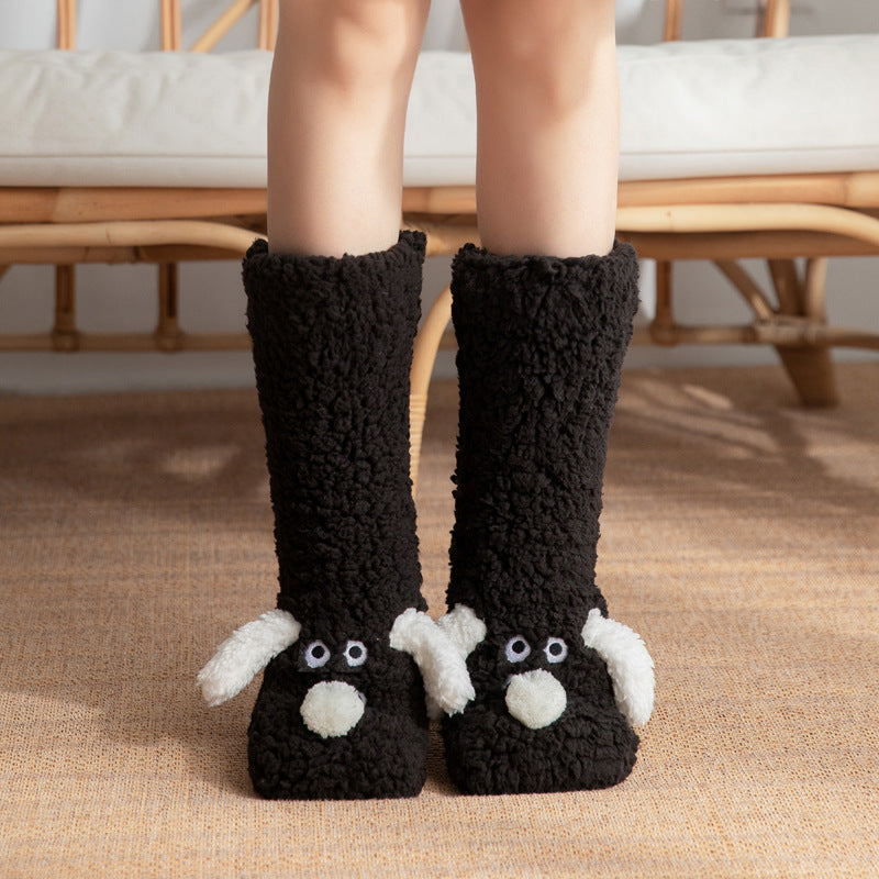 Cute Cartoon Dog Winter Plush Non-Slip Warm Floor Socks for Women